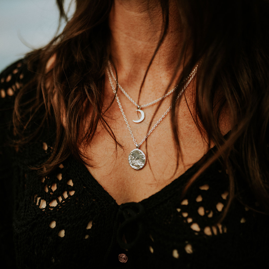 Silver Full Moon Pendant Necklace