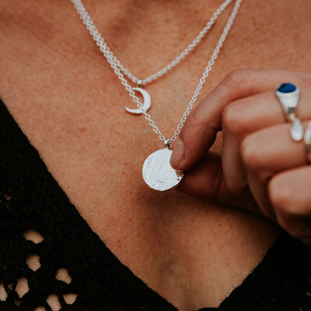 Silver Full Moon Pendant Necklace