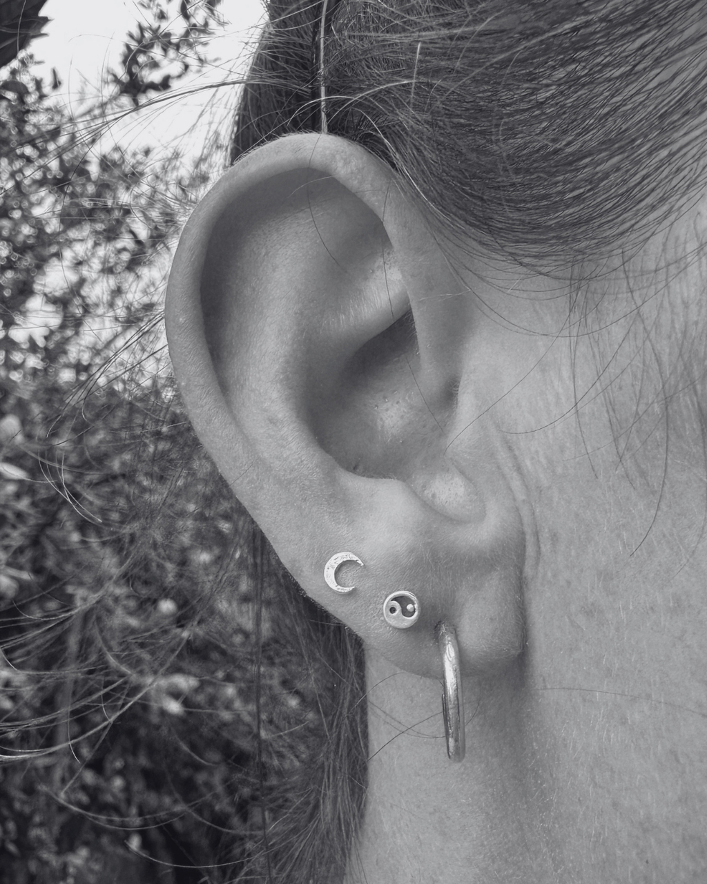 Tiny Silver Crescent Moon Stud Earring