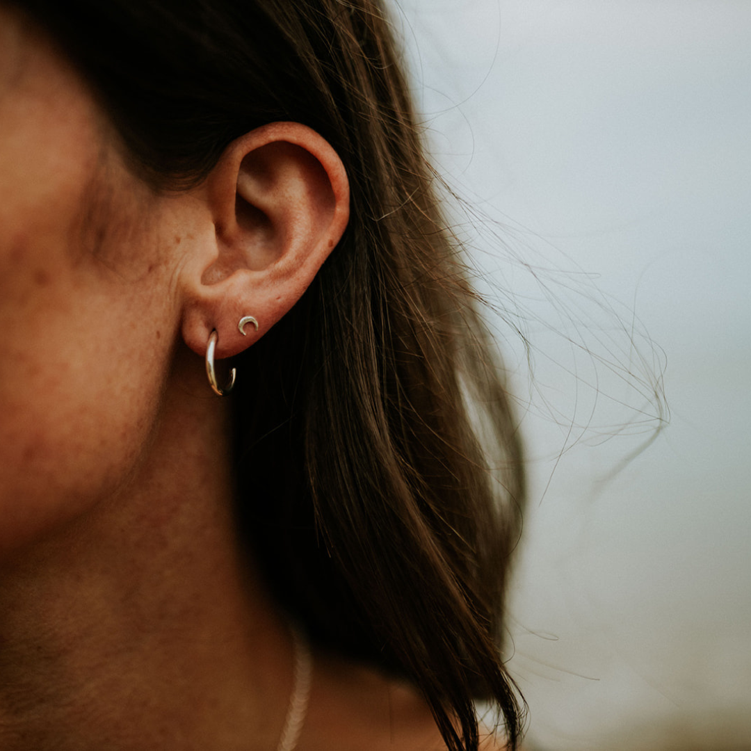 Tiny Silver Crescent Moon Stud Earring