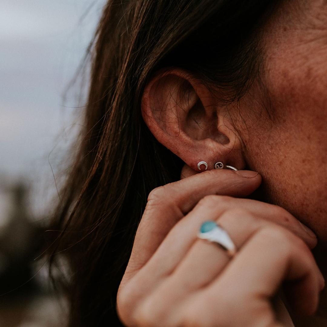 Tiny Silver Crescent Moon Stud Earring
