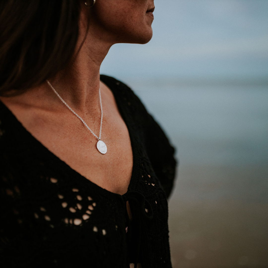 Silver Full Moon Pendant Necklace