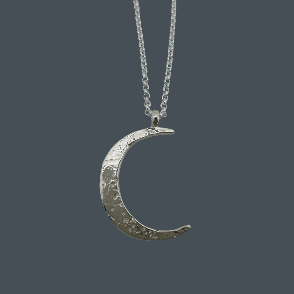 Large Crescent Moon Necklace Silver