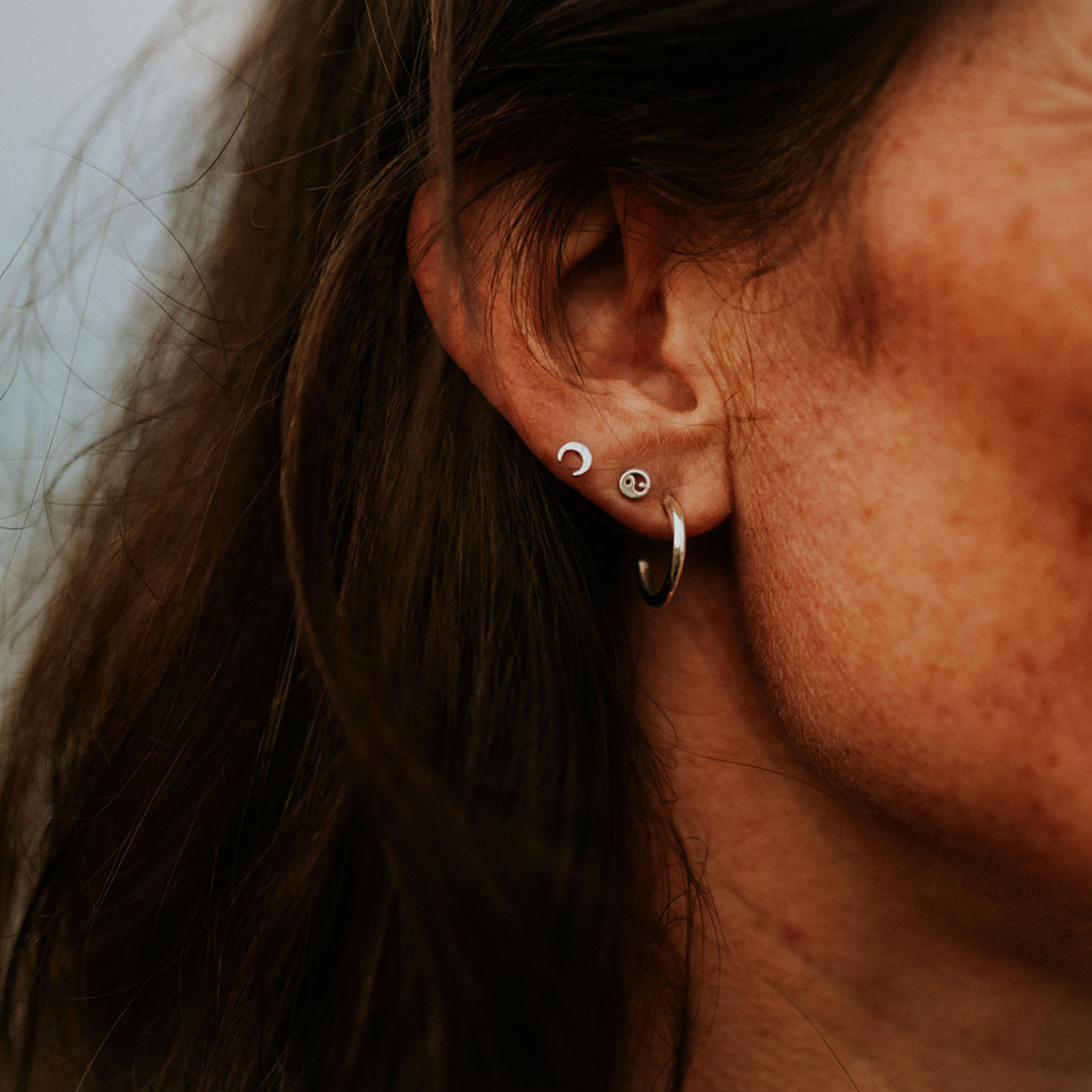 Tiny Silver Crescent Moon Stud Earring