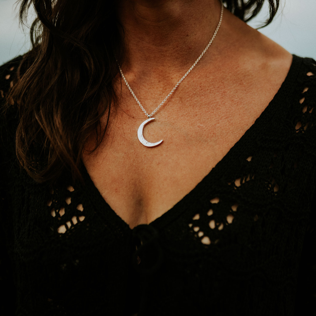 Large Crescent Moon Necklace Silver