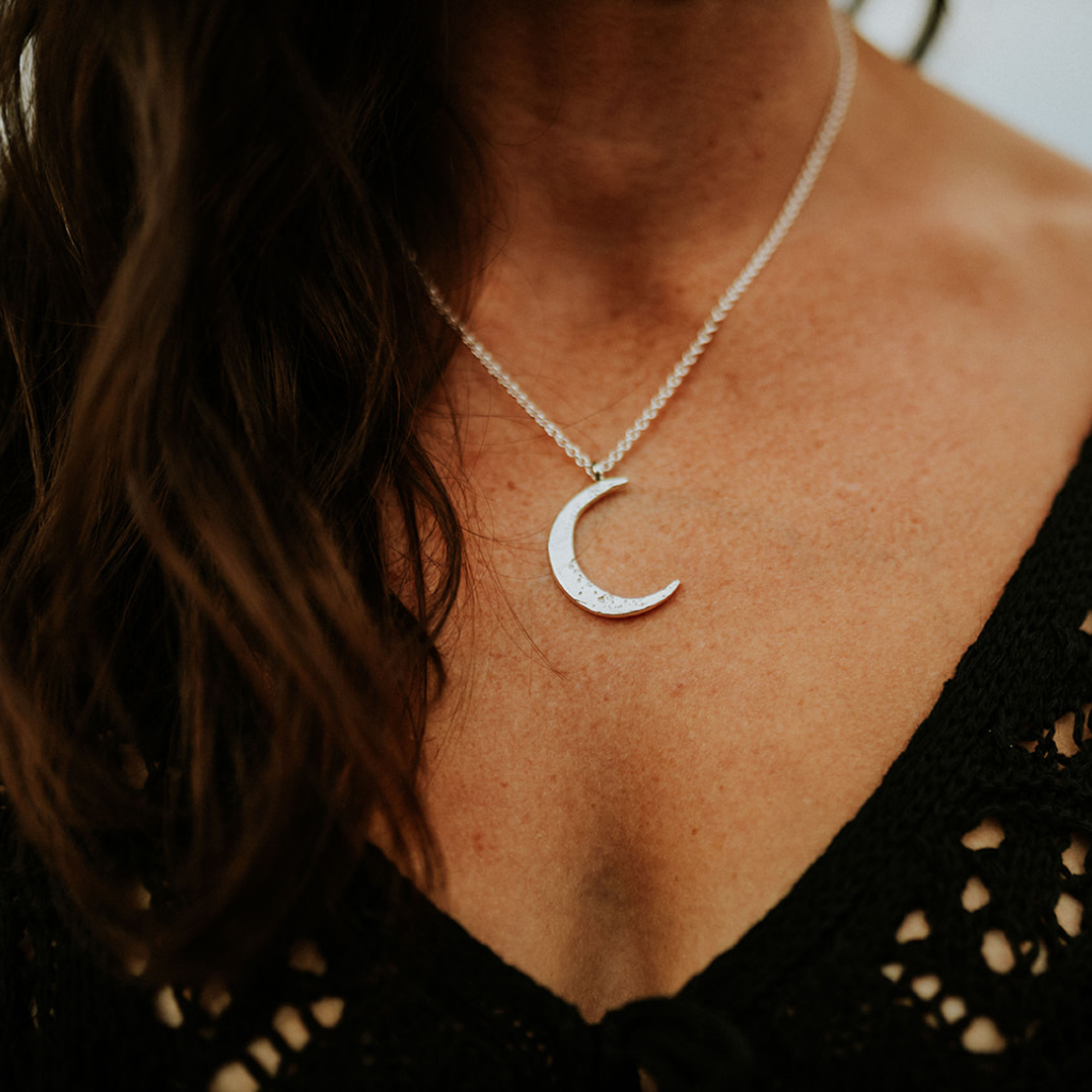 Large Crescent Moon Necklace Silver