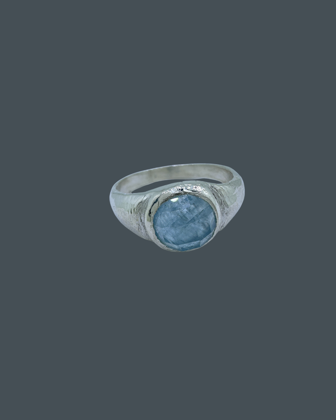 Silver Natural Aquamarine Signet Ring - Size O½
