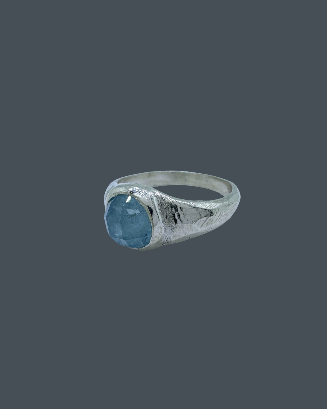 Silver Natural Aquamarine Signet Ring - Size O½