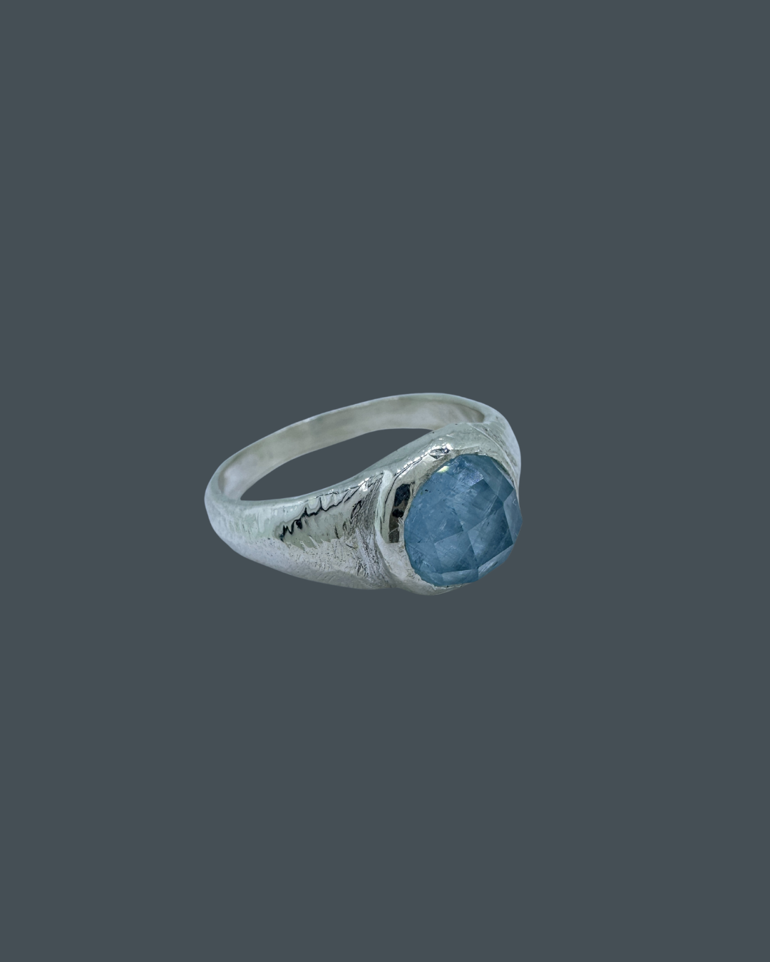 Silver Natural Aquamarine Signet Ring - Size O½