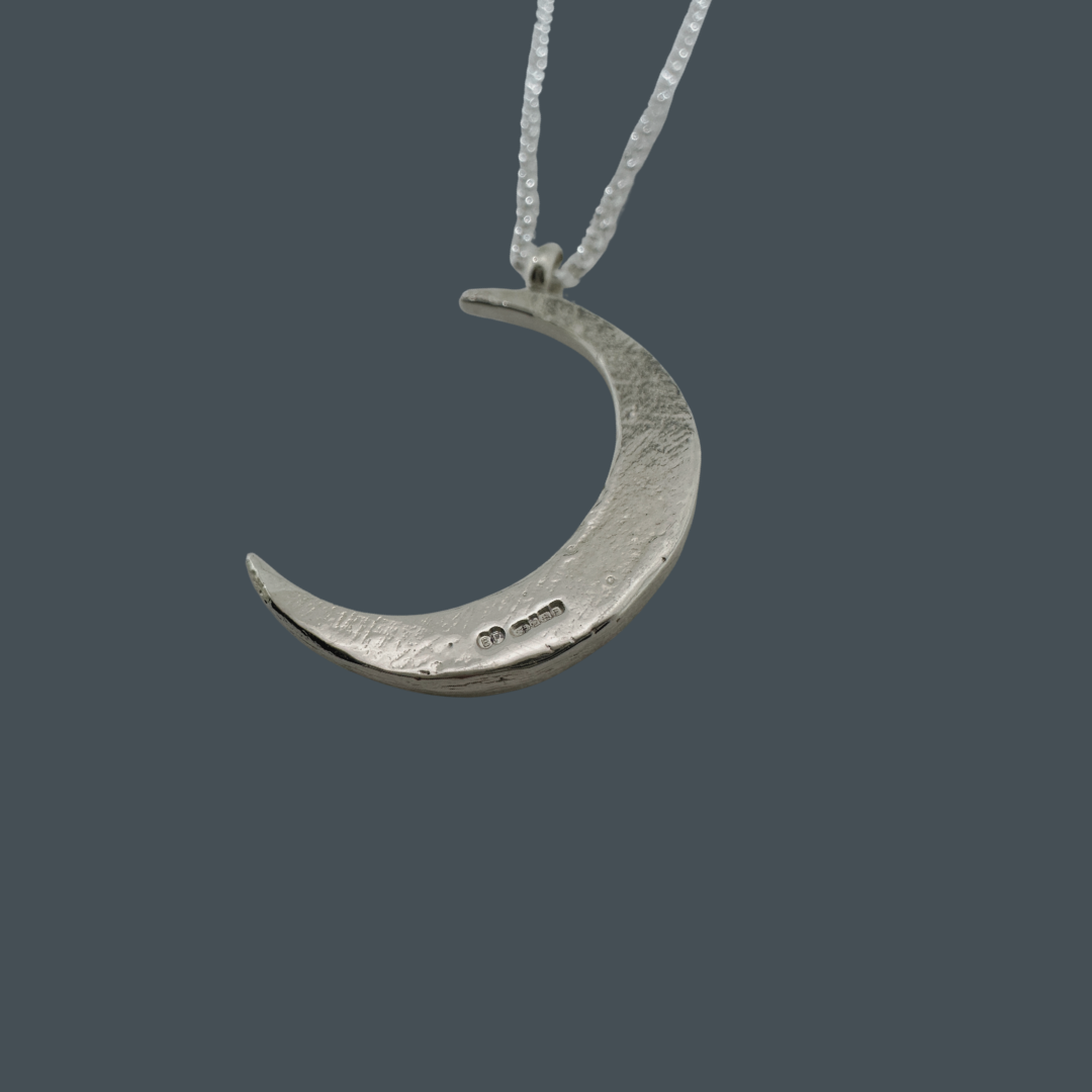 Large Crescent Moon Necklace Silver