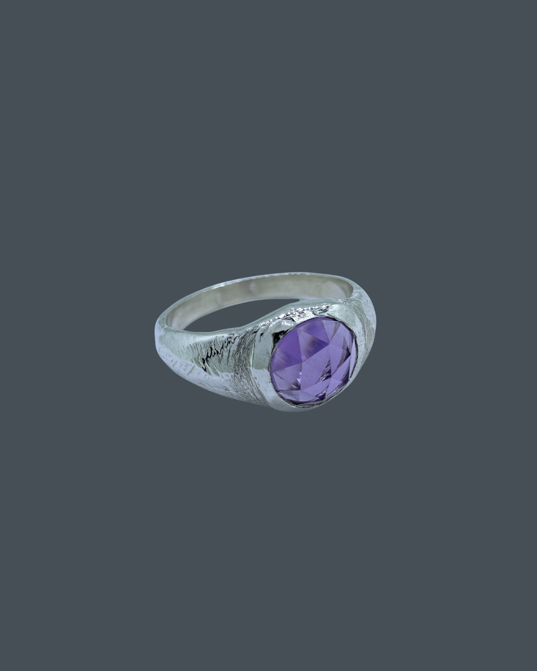 Silver Natural Amethyst Signet Ring - Size N