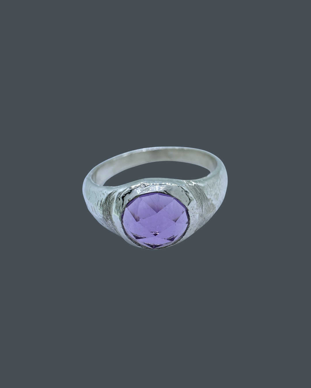 Silver Natural Amethyst Signet Ring - Size N