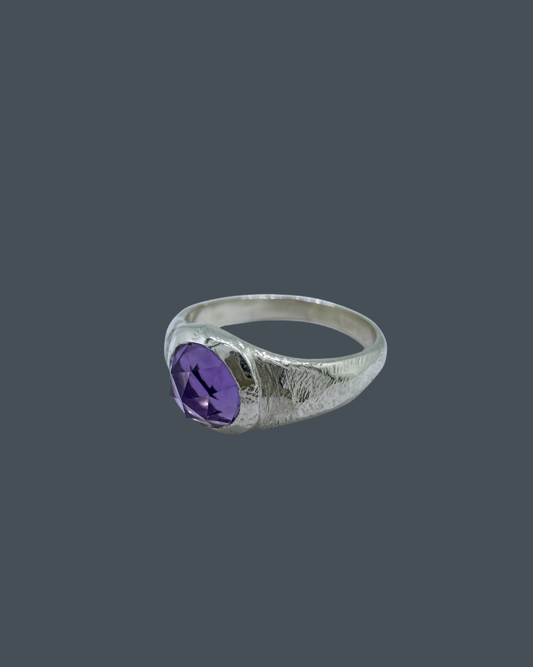 Silver Natural Amethyst Signet Ring - Size N