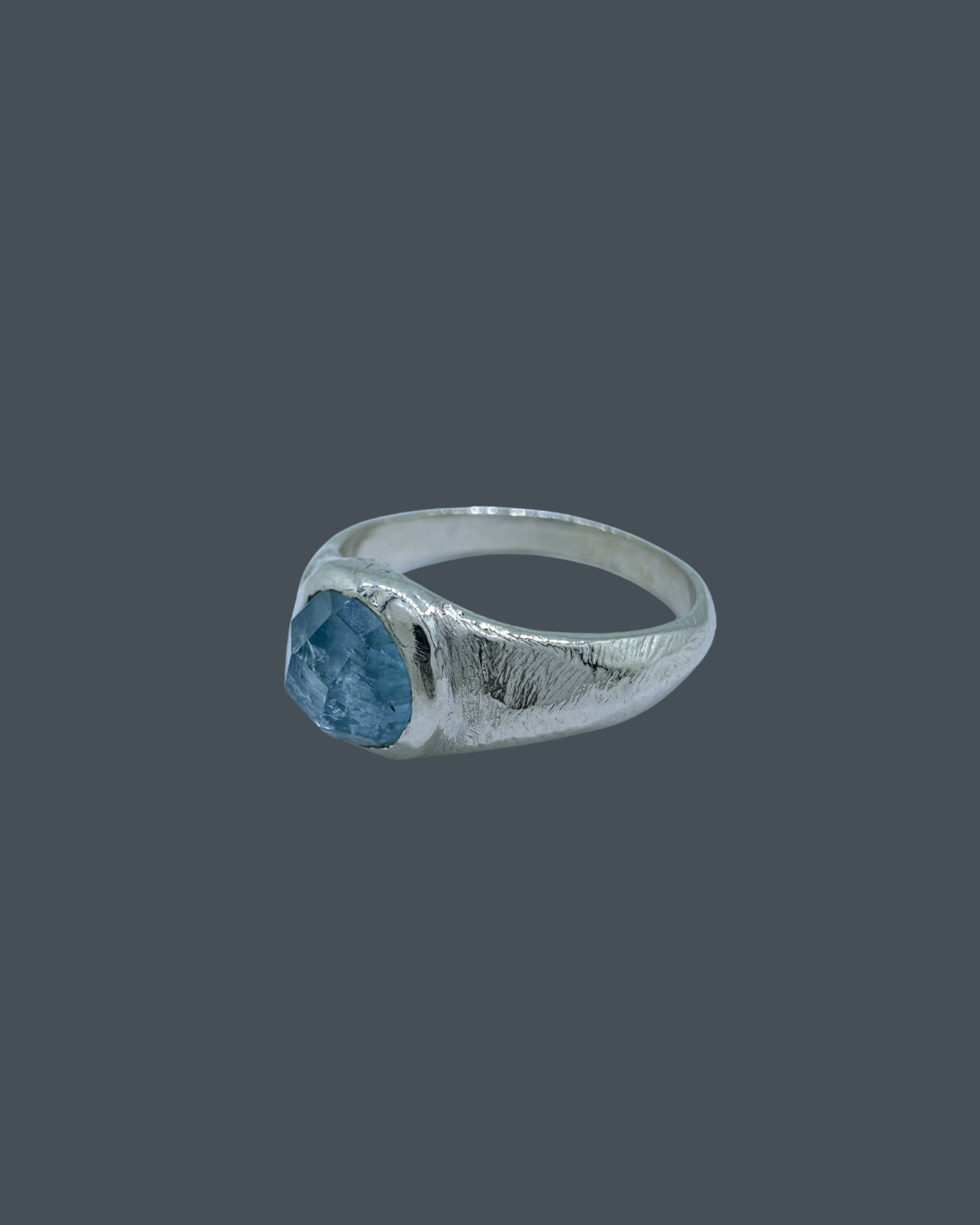 Silver Natural Aquamarine Signet Ring - Size N½