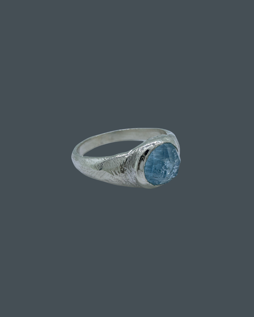 Silver Natural Aquamarine Signet Ring - Size N½