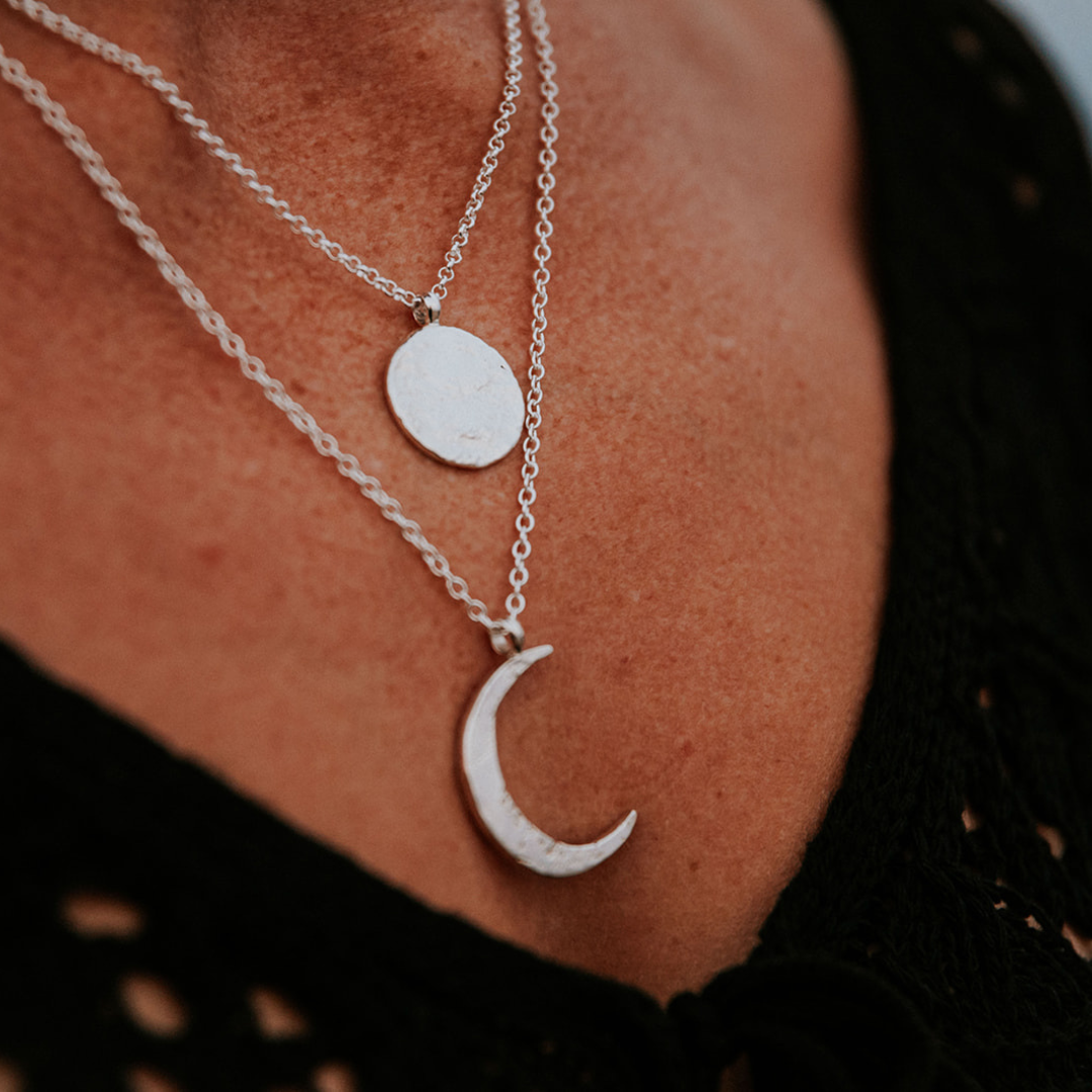 Large Crescent Moon Necklace Silver