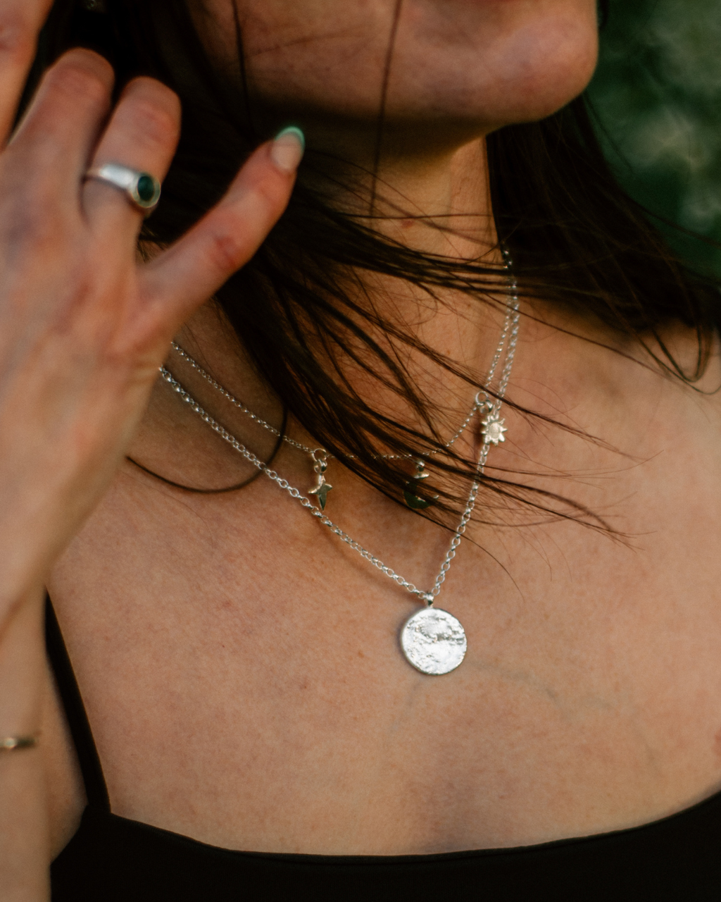 Silver Full Moon Pendant Necklace