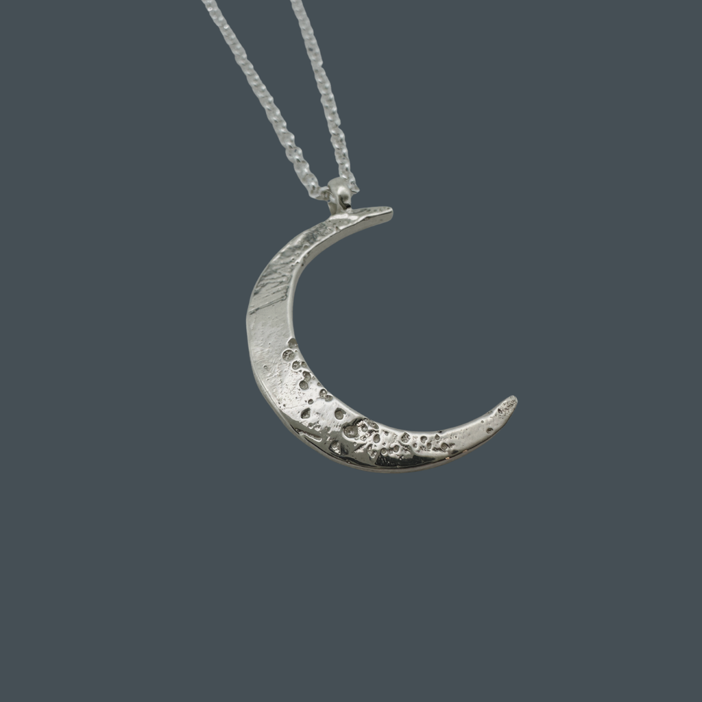 Large Crescent Moon Necklace Silver