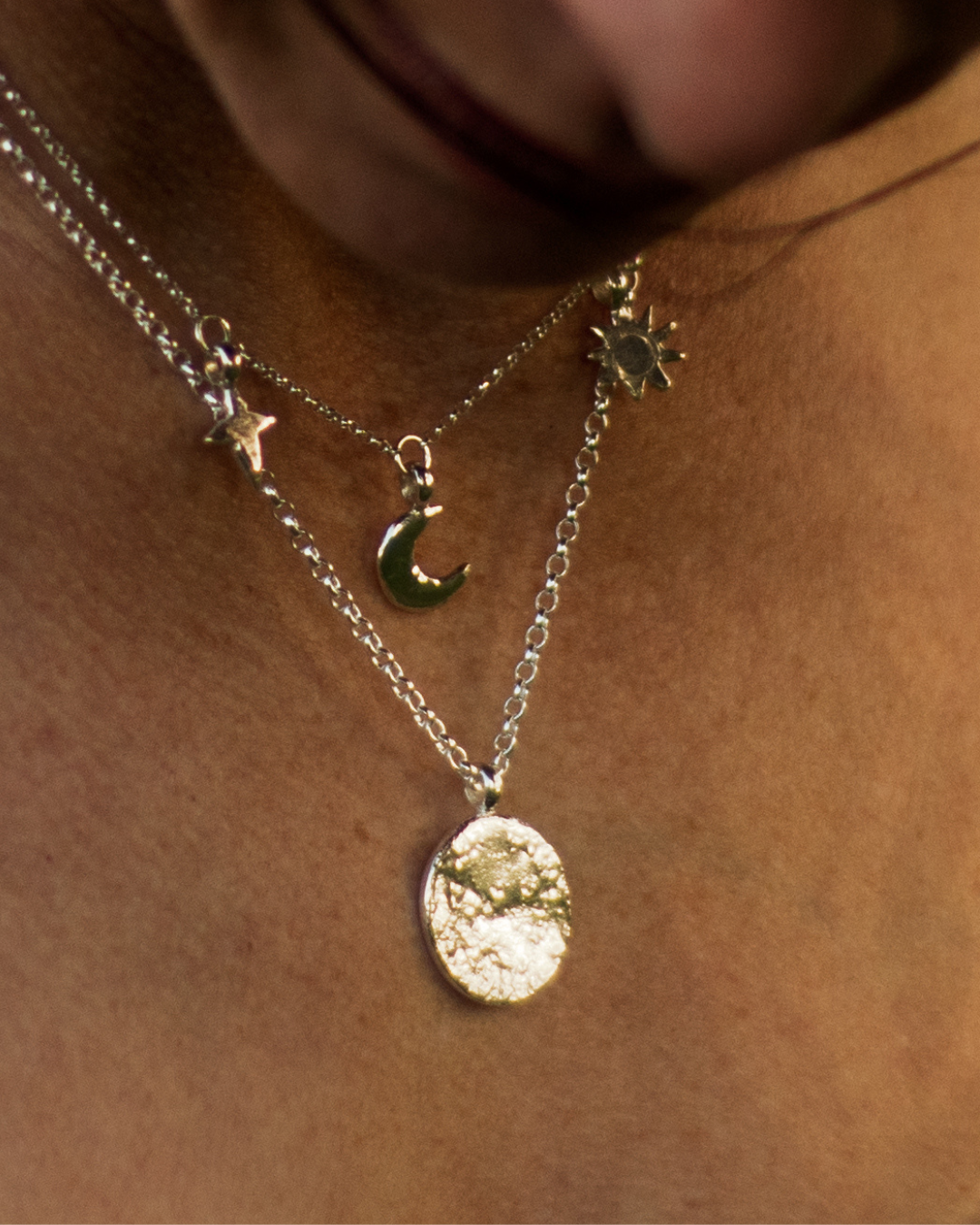 Silver Full Moon Pendant Necklace