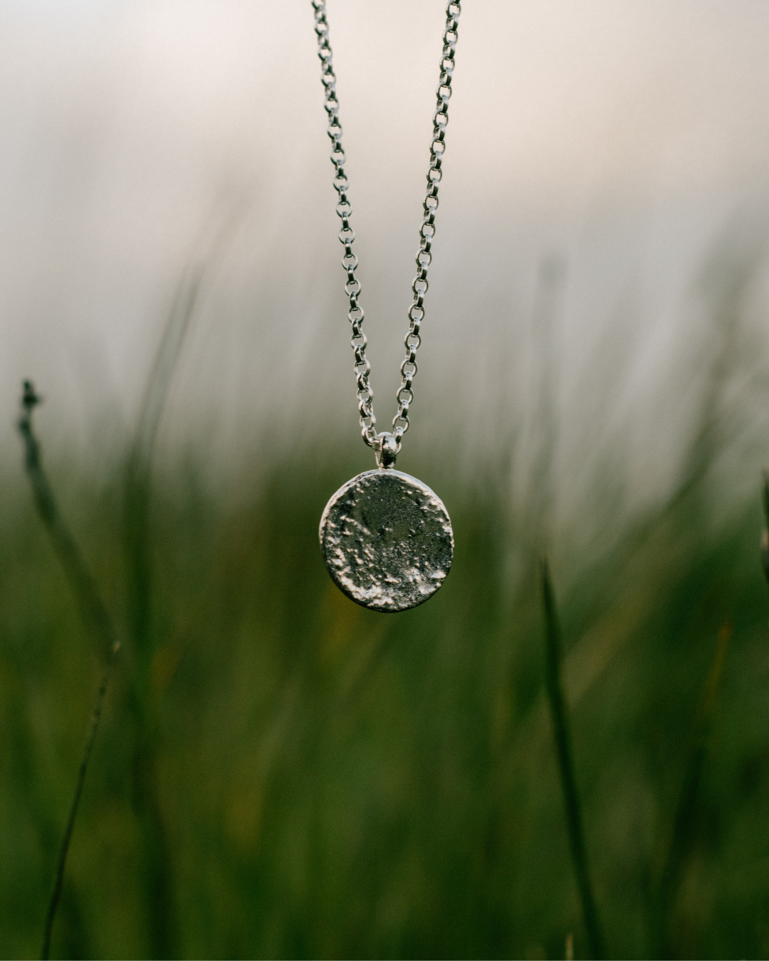 Silver Full Moon Pendant Necklace