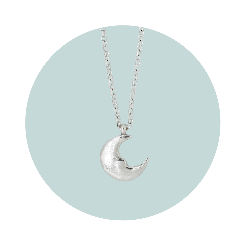 Silver Moon Face Pendant Necklace