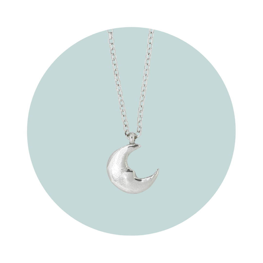 Silver Moon Face Pendant Necklace