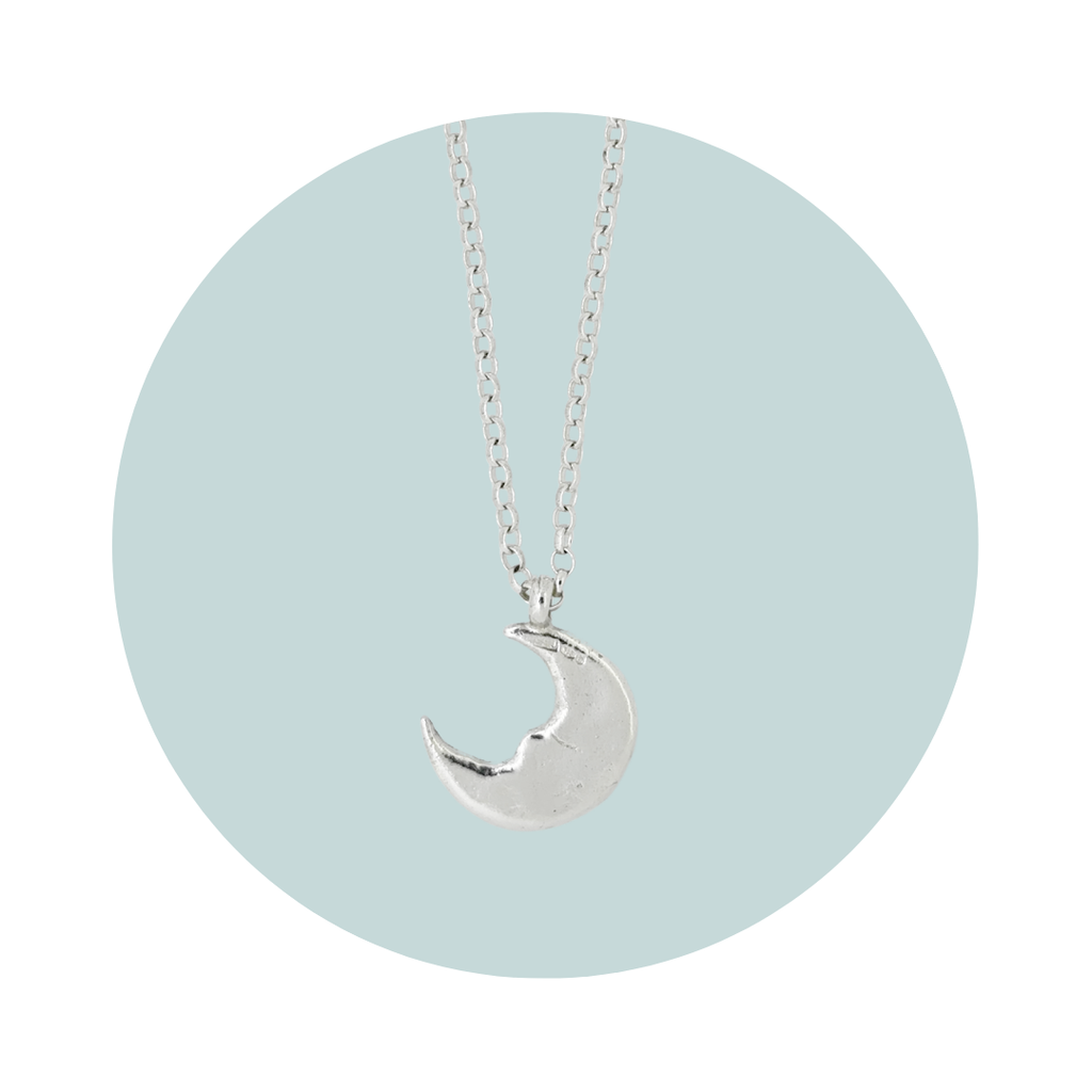 Silver Moon Face Pendant Necklace