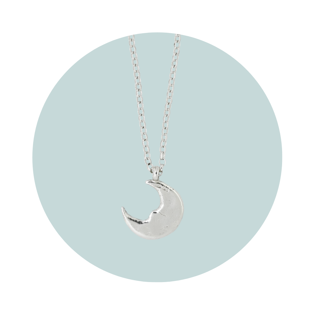 Silver Moon Face Pendant Necklace