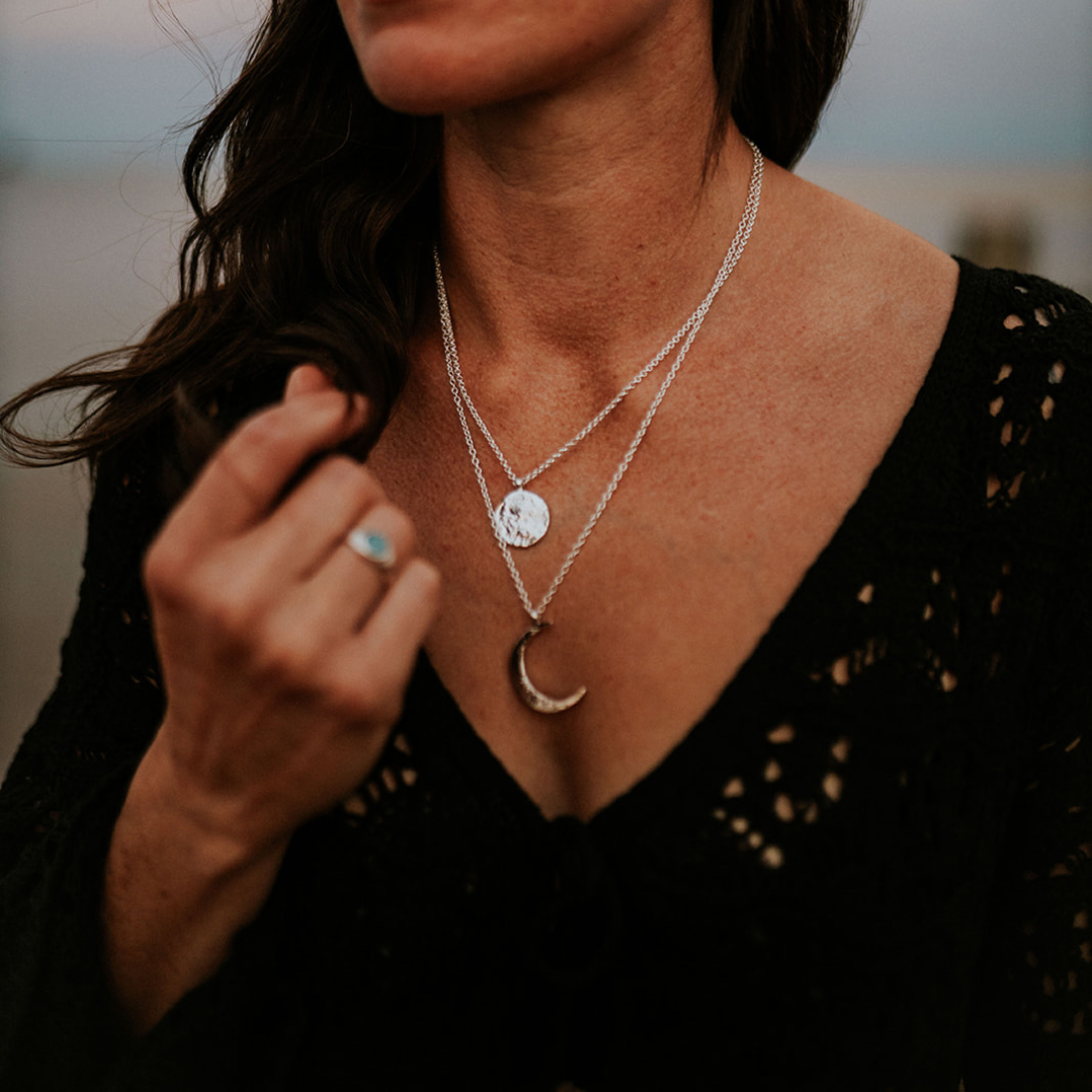 Silver Full Moon Pendant Necklace