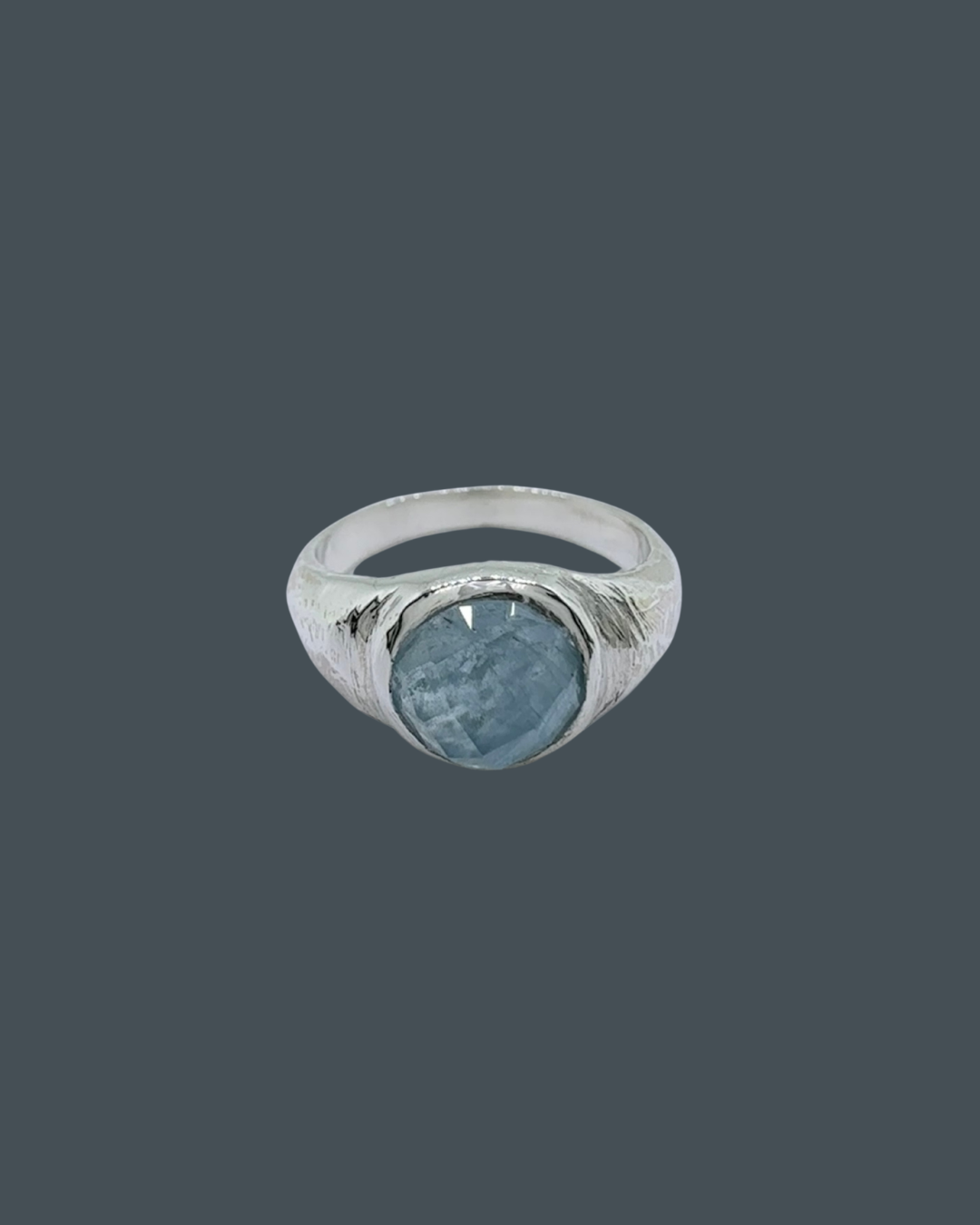 Silver Natural Aquamarine Signet Ring - Size K½