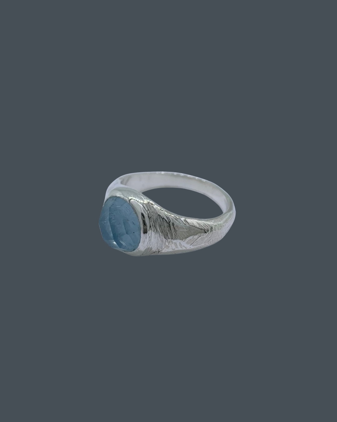 Silver Natural Aquamarine Signet Ring - Size K½