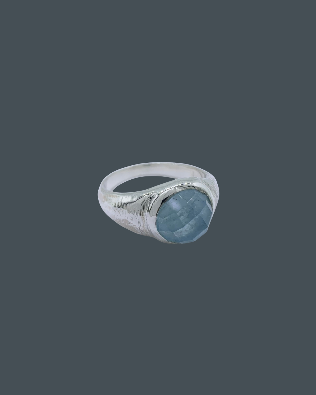 Silver Natural Aquamarine Signet Ring - Size K½