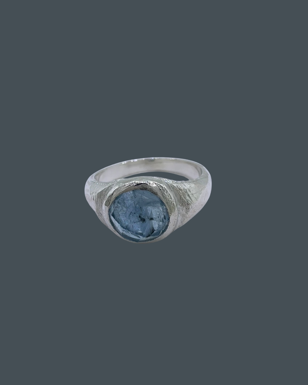 Silver Natural Aquamarine Signet Ring - Size L½