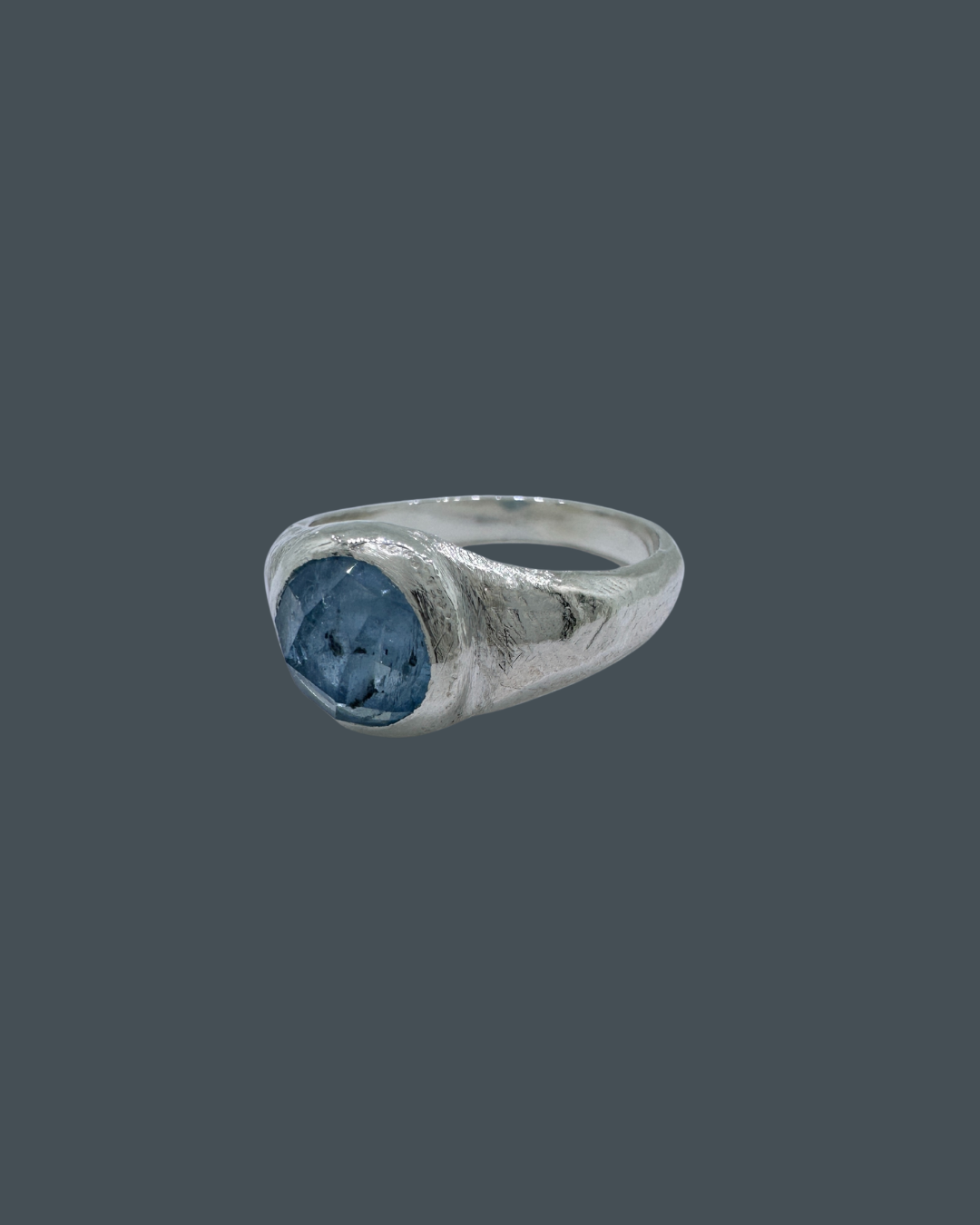 Silver Natural Aquamarine Signet Ring - Size L½