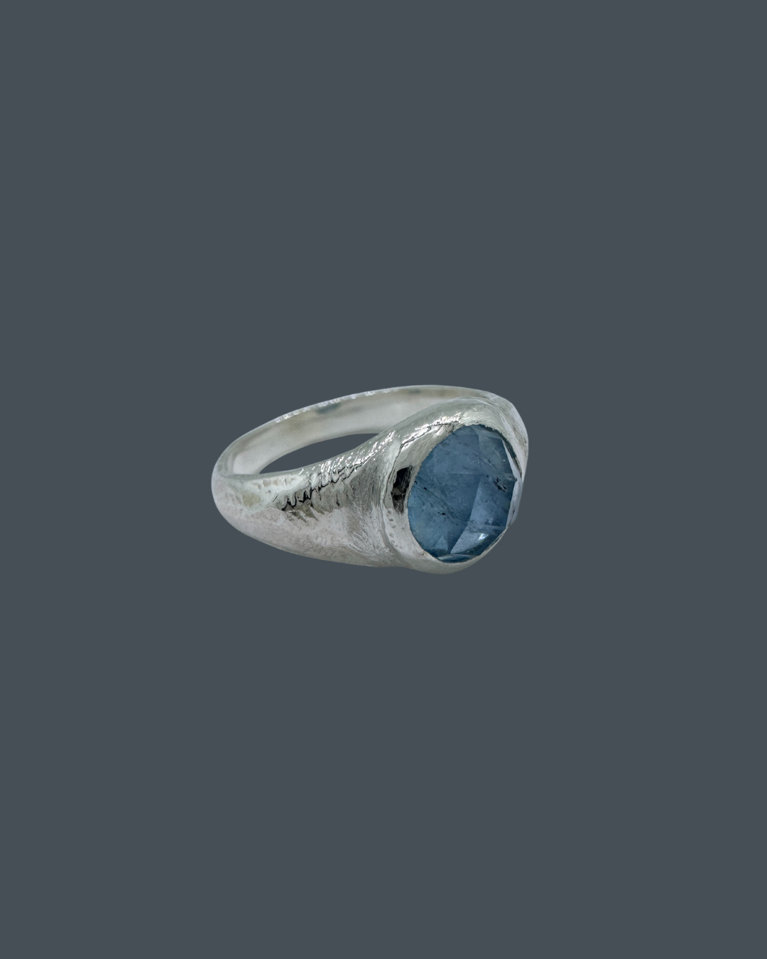 Silver Natural Aquamarine Signet Ring - Size L½