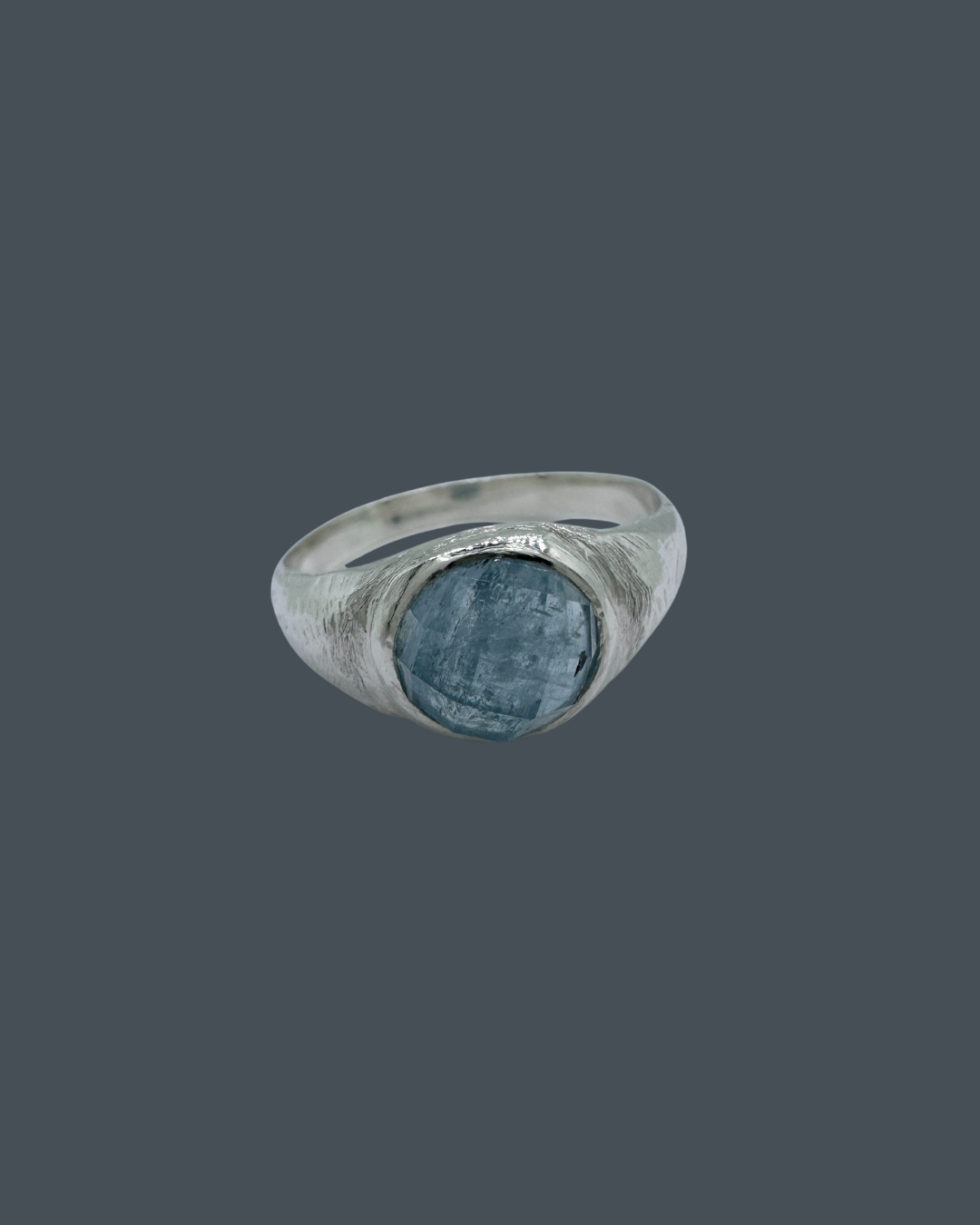 Silver Natural Aquamarine Signet Ring - Size Q