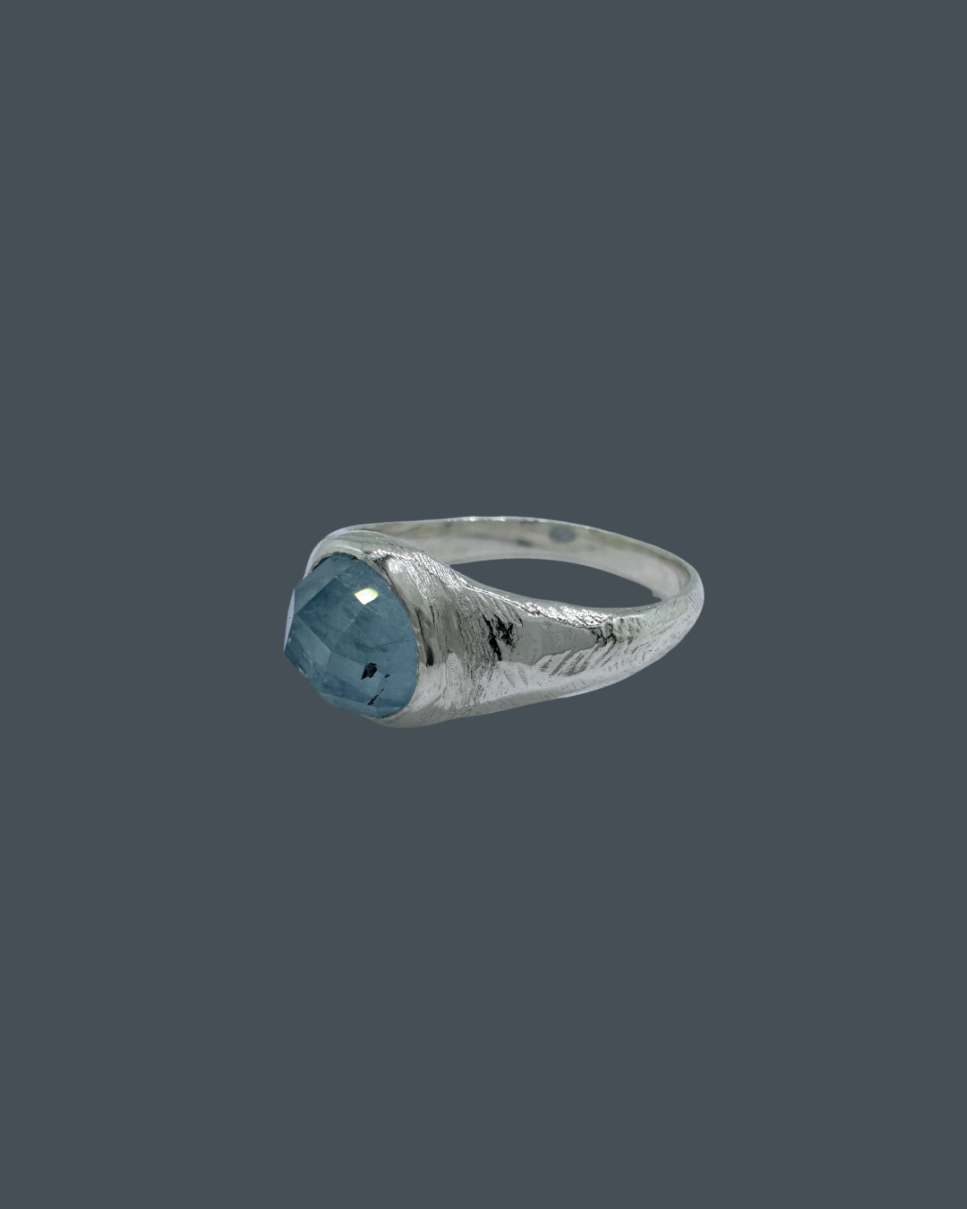 Silver Natural Aquamarine Signet Ring - Size Q
