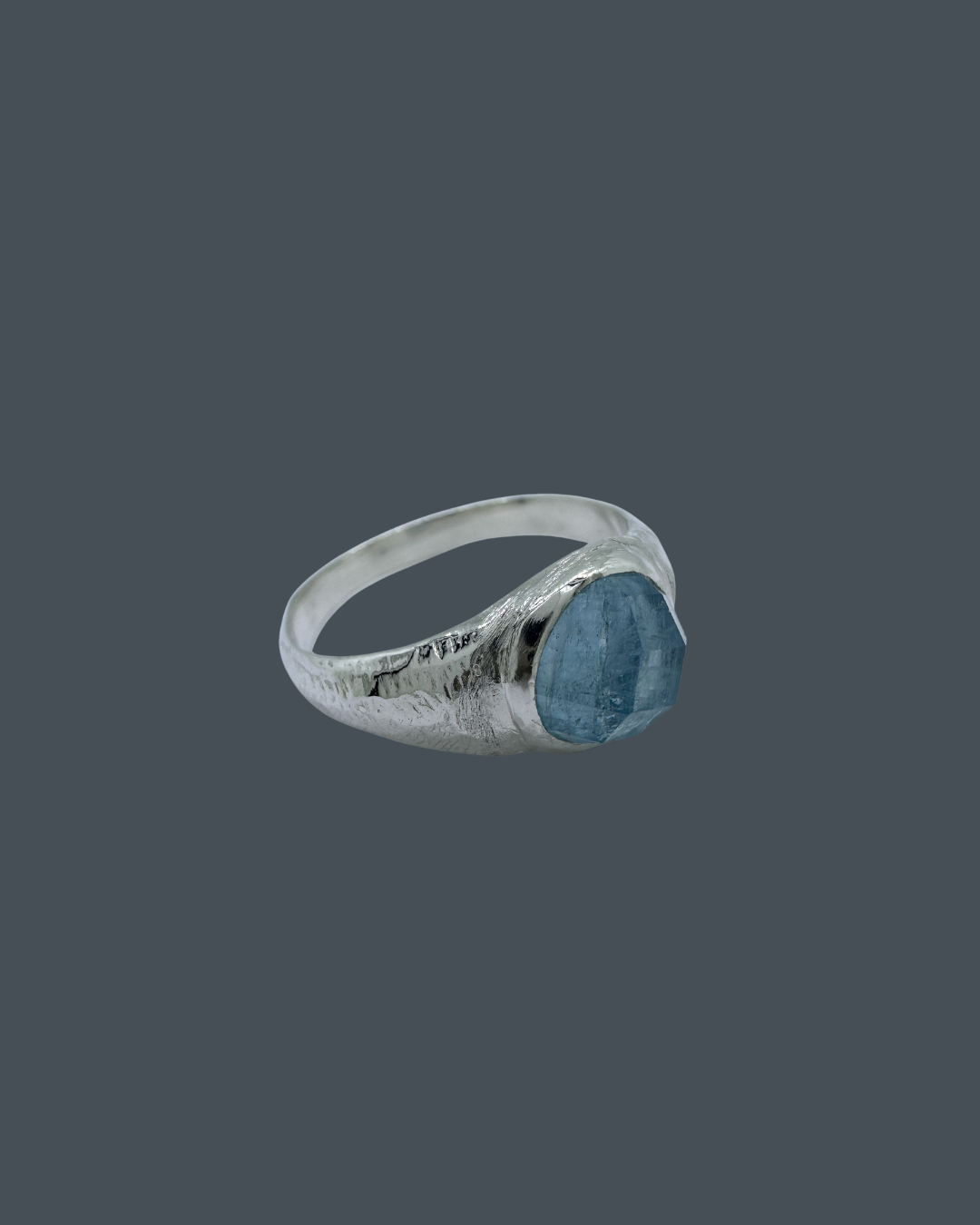 Silver Natural Aquamarine Signet Ring - Size Q