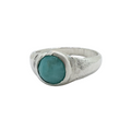 Front view of a sterling silver amazonite ring showing the natural blue-green stone on a white background.